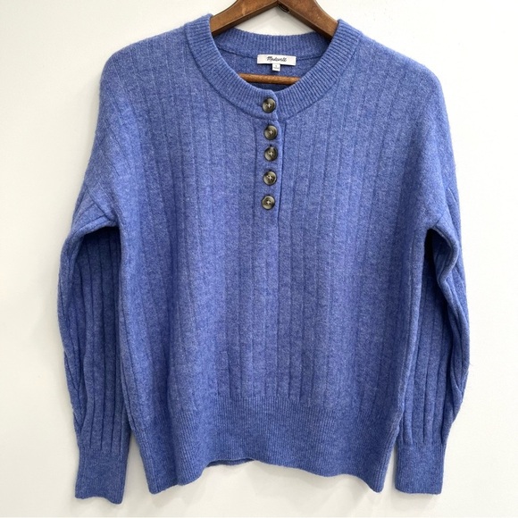 Madewell Heather Sky Blue Bowden Henley Sweater in Coziest Alpaca Yarn Small - Picture 4 of 10
